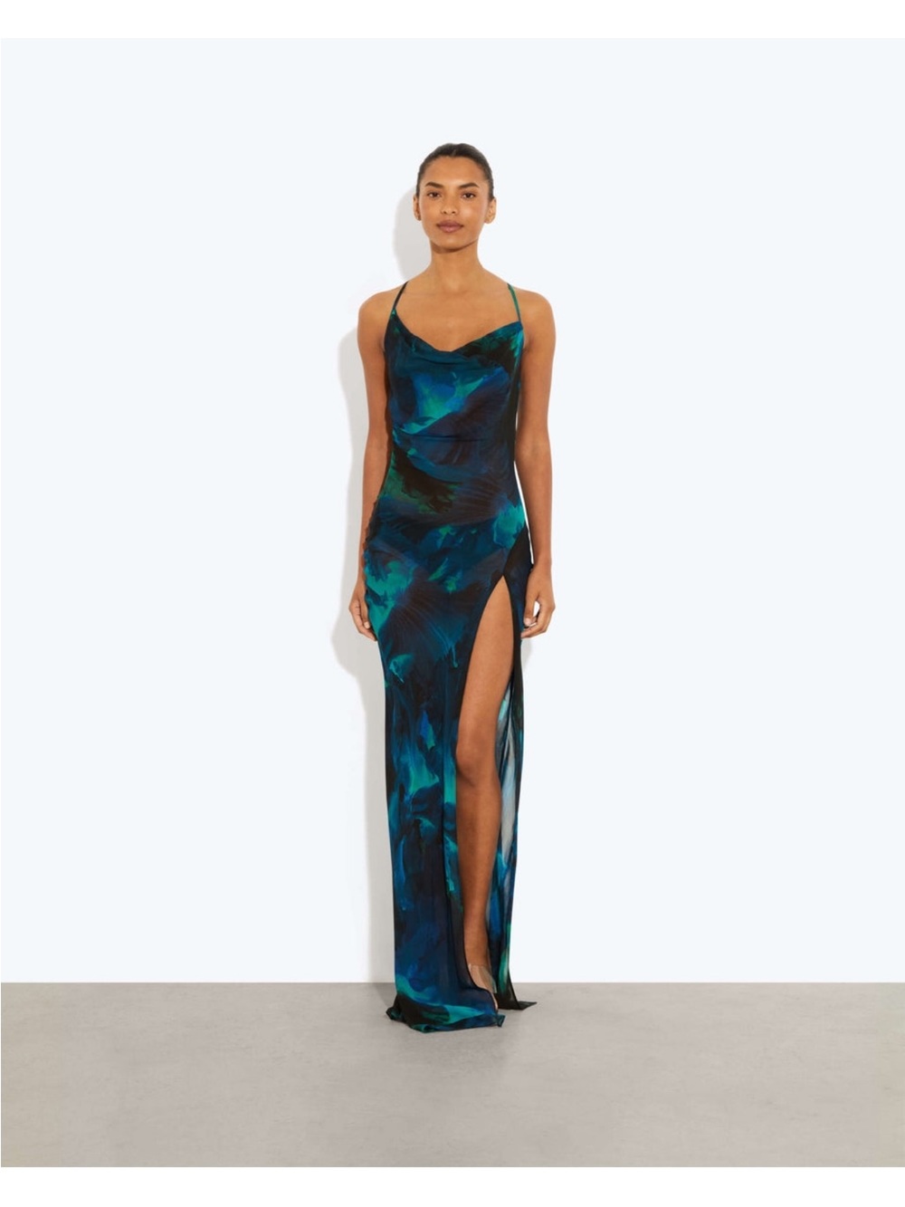Rat & Boa sold out RAFINA dress Teal and Navy Marble Slip Maxi Dress